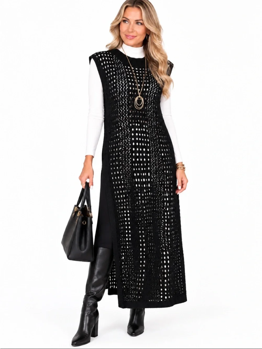 Black Crochet Maxi Dress Vest Size 2XL